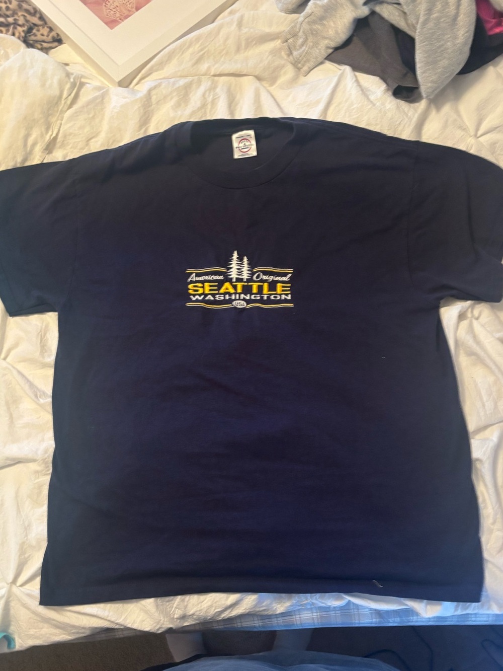 Delta Navy Seattle Washington Graphic Tee with Yellow Accent